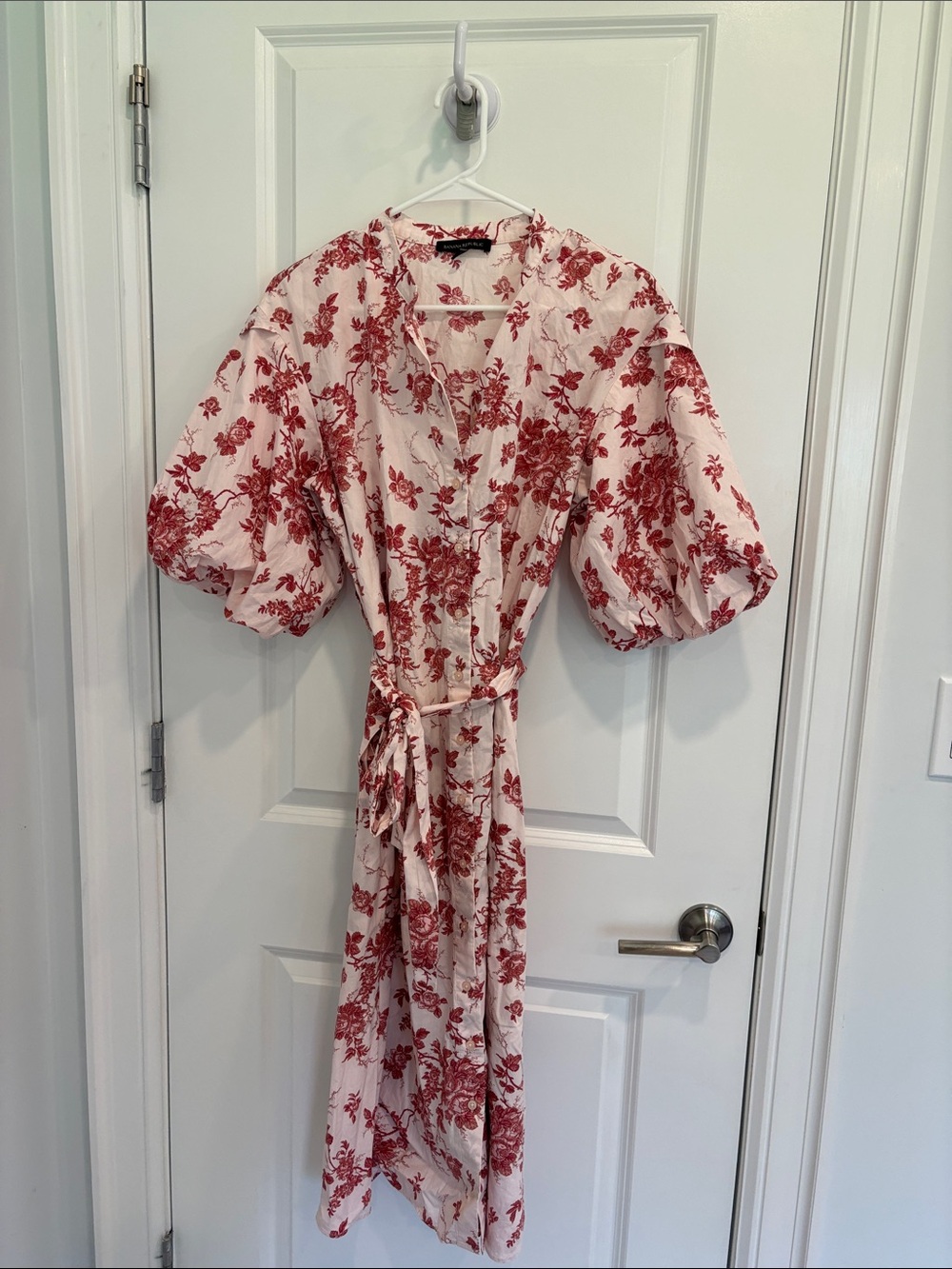 Banana Republic Cream Midi Dress with Red Floral Print
